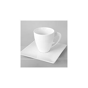 AMBITION Van Well Porto Service &agrave; caf&eacute; 12 pi&egrave;ces en porcelaine pour 6 personnes avec tasse carr&eacute;e et soucoupe Blanc