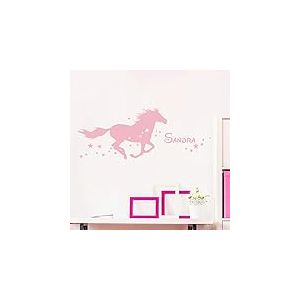 Stickers Prénom Personnalisé | Sticker Autocollant Cheval féérique - Décoration Murale Chambre Enfant | 1 Planche Cheval de 25 x 45 cm et 1 Planche Alphabet 40 x 25 cm – Rose Poudre