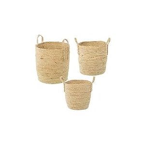 DRW Lot de 3 paniers Ronds avec poignées en Osier dans des Tons naturels 40 x 42 cm, 35 x 37 cm et 30 x 33 cm