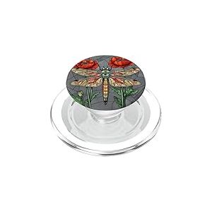 Motif Libellule en Verre teint&eacute; Coquelicot PopSockets PopGrip pour MagSafe