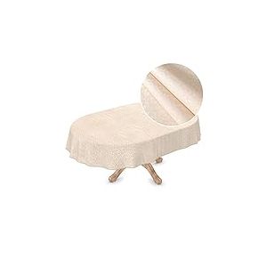 ANRO Nappe en Toile cirée en Vinyle Lavable de qualité supérieure - Ovale - 260 x 150 cm - Motif Pois crème Champagne - Facile à Nettoyer