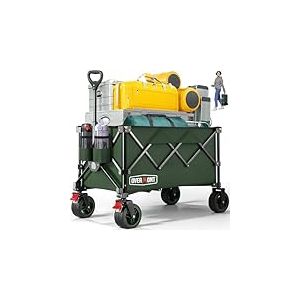 Overmont Chariot Pliable Ultra-Compact - Chariot de 150 L Portable avec Roues Tout-Terrain, Utilitaire pour Plage, Courses, Camping et Jardinage - Capacité de Charge de 150 kg - Vert