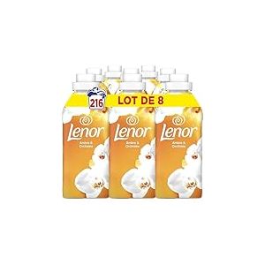 Lenor Adoucissant Lenor 216 Lavages (8 x 27 Lavages), Ambre et Orchidée, 24H De Fraîcheur Relaxante, Avec Une Touche D’Huiles Essentielles