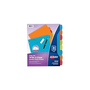 Avery Big Tab 16130 Lot de 24 intercalaires en plastique durable avec 8 onglets multicolores