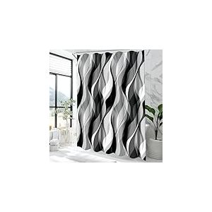 Rideau de douche blanc et gris pour salle de bain &ndash; Rideau de douche en tissu moderne &agrave; rayures abstraites minimalistes &ndash; Ensemble de rideaux de douche imperm&eacute;ables &ndash; Noir, gris et blanc, 183 x 183 cm