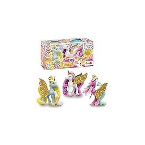 Galupy Unicorn Gold Edition - Pack de 3 Figurines Licornes à Collectionner avec Ailes dorées & Cristal Swarovski, Idée Cadeau Licorne Fille & Garcons