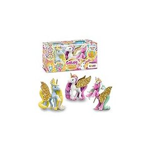 GALUPY Unicorn Gold Edition - Pack de 3 Figurines Licornes à Collectionner avec Ailes dorées & Cristal Swarovski, Idée Cadeau Licorne Fille & Garcons