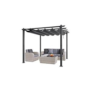 VEVOR Pergola rétractable extérieure 3 x 3 m, tonnelle de Jardin en Aluminium avec auvent Pare-Soleil en Toile Polyester Haute densité Anti-UV, pour patios, Jardins, terrasses, arrière-Cours, Gris