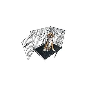 Ellie-Bo Cage Pliable pour Chiens/Chiots (Petite Taille à Grande Taille), Avec Plateau Métallique Argenté Amovible Anti-Mâchonnements, 2 Portes, Taille L, 91,4 cm, Noir