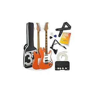3rd Avenue Stateside Guitare &eacute;lectrique 4/4 Kit ultime avec amplificateur 5 W, c&acirc;ble, support, sac de transport rembourr&eacute;, sangle, m&eacute;diators, le&ccedil;ons gratuites - Orange canyon