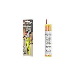 Lyra L4498104 LYRA DRY PROFI Marqueur de construction avec taille-crayon et clip Mine universelle en graphite 2B 2,8 mm & Lot de 12 mines de crayon (6X gris, jaune, 3X rouge) pour toutes les surfaces