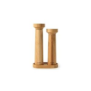 Salter 7614 WDXR Eco Lot de moulins &agrave; sel et poivre en bambou avec support, m&eacute;canisme &agrave; tourner pour moudre en c&eacute;ramique, meulage r&eacute;glable de fin &agrave; gros, design embo&icirc;table, bois massif de bambou