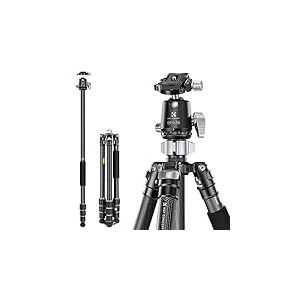 K&F Concept Trépied Appareil Photo en Carbone, 173cm Trepied Léger Voyage,Trépied Photo Professionnel avec 360°Rotule Ball et Plaque de Dégagement, Trepied Camera pour Appareils Photo/DSLR,Charge 16kg