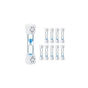 Relaxdays Sabliers brossage de Dents, Lot de 10, pour Enfants, minuteurs, 3 Minutes, Silencieux, Verre/Sable, Blanc-Bleu