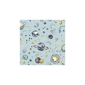 Rasch Papier peint intissé 300949 - Bleu clair - Avec motif espace et planètes - Pour chambre d'enfant - 10,05 x 0,53 m (L x l)