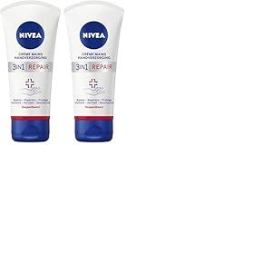 NIVEA Crème mains 3 en 1 Repair Peaux Très Sèches & Rugueuses (1 x 75 ml), soin mains hydratant formule riche et non grasse, crème hydratante réparatrice au Dexpanthenol (Lot de 2)