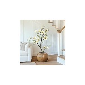 Garvee Plante Artificielle de Magnolia &agrave; Fleurs de 120 cm, Haut Arbre Artificiel avec Pot Blanc D&eacute;coration pour Jardin, Patio, Maison, Bureau