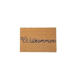 BOLTZE 2046196 Wilkommen Paillasson en PVC et Coco Couleur Naturelle/Noir L x l x H : 60 x 40 x 1,5 cm avec Texte de Bienvenue Forme rectangulaire Paillasson Accessoire d'int&eacute;rieur