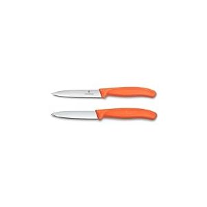 Victorinox Swiss Classic, Set de couteaux à tomates et à légumes, 2 pièces, Lame extra tranchante, Manche plastique, Acier inoxydable, Swiss Made, Orange