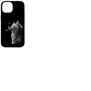 Chat sibérien fume un cigare drôle fumeur de cigare et amoureux des chats Coque pour iPhone 14