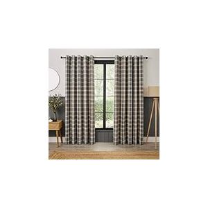 Curtina Everett Rideaux à œillets pour Salon - 229 x 183 cm - Gris - 100% Polyester recyclé - Filtrage de la lumière - Motif Jacquard tissé à Carreaux