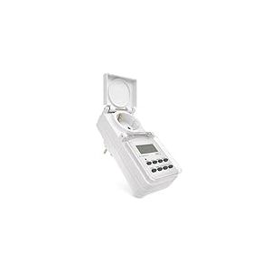 EMOS - Minuterie numérique d'extérieur - Prise Schuko IP44 - Minuterie extérieure avec Capuchon de Protection, 10 programmes, Protection Tactile Accrue, Batterie de Secours - Blanc