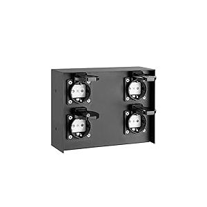Bakaji Multiprise pour extérieur au Sol et au Mur, Colonne Prise électrique Jardin, mât Colonne 4 Prises Shucko étanches IP44 avec Porte Structure en Acier, Couleur Noir 20 x 7 x 16 cm