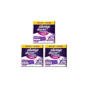 Always Discreet, 96 Protège-Slips Incontinence Femme, Long Plus, Protection Intégrale pour Fuites Urinaires Très Légères, Pack 1 Mois (Lot de 3)