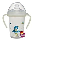 NIP First Moments Gourde d'apprentissage Day & Night fusée : à partir de 6 mois, bec anti-fuite avec poignée luminescente, 270 ml