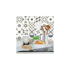 Ambiance Sticker Adhésifs Carrelages Autocollant Ornements Design Carreaux de Ciment Carrelage Sticker Mural Salle de Bain et Cuisine | 24 Pièces de 20 x 20 cm