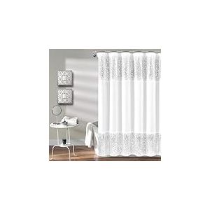 Lush Decor 1 Rideau de Douche à Paillettes Scintillantes | Design Scintillant Chic pour Salle de Bain, 177,8 x 182,9 cm, Argent et Blanc, 177,8 x 182,9 cm