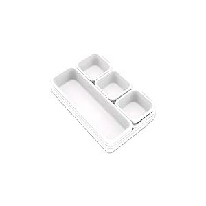 Addis Lot de 8 bacs de rangement emboîtables en plastique pour cuisine, bureau, maquillage, vêtements, bijoux, salle de bain, blanc