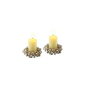 Lot de 2 bougies LED en cire v&eacute;ritable avec couronne - Blanc chaud - Lumi&egrave;re d'ambiance - D&eacute;coration - Grande bougie de l'Avent - Couronne de l'Avent - Romantique - Saint Valentin - Champagne