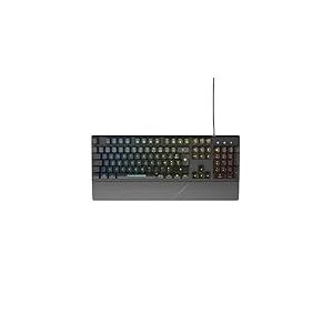 NOVA GAMING – AURIGA – Clavier Gaming à Membrane Filaire USB avec repose poignets – Clavier Gamer, Rétroéclairage RGB dynamique, 104 touches, Antighosting AZERTY Français – Noir