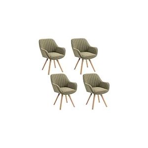 MEUBLE COSY Lot de 4 Chaise Salle &agrave; Manger Scandinave Fauteuil Coiffeuse Si&egrave;ge Pivotant avec Accoudoirs pour Chambre Salon Cuisine Bureau, Rembourr&eacute; en Tissu Pieds en Bois Massif, Vert, 60x58x83cm