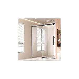 VEVOR Porte de Douche Coulissante 147x150x190 cm, Paroi de Douche sans Cadre, en Verre Tremp&eacute; SGCC Transparent de 8 mm, &Eacute;tanche, Incassable, R&eacute;sistant aux Taches, avec Quincaillerie Inox, Noir, Bain