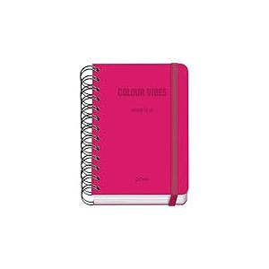 Dohe - Agenda Scolaire 2025 2026 - Page Par Jour, Taille A6 (12x17 cm), Espagnol et Anglais, Fermeture à Spirale Double et Élastique, Couverture Rigide, 4 Pages d'Autocollants - COLOUR VIBES Rose