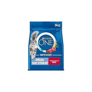 PURINA ONE | BIFENSIS | Croquettes Chat Adulte Stérilisé | Renforce le système immunitaire, améliore l'équilibre du microbiome, aide à maintenir un système urinaire sain | Boeuf | Sac | Lot de 4 x 3Kg