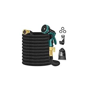 HOHAOO Tuyau d'arrosage de 15 m avec pistolet pulvérisateur à 10 modes et connecteurs en laiton massif, tuyau d'arrosage flexible, tuyau d'arrosage extensible pour jardin, noir, 15 m