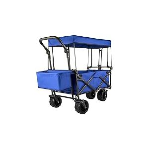 VEVOR Chariot de Jardin Pliable avec 4Roulettes, Chariot Pliable avec Toit Bleu, Remorque de Transport Rangement Pratiques pour Jardin/Plage/Pique-Nique/Sport/Camping/Achats/Parc/P&ecirc;che/Barbecues