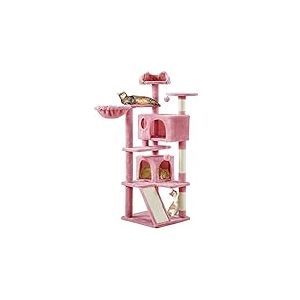 Yaheetech Arbre &agrave; Chat Multiniveau Tour pour Chat avec Cachettes Panier Perchoirs Rampe Poteaux en Sisal Boule Suspendue Tour d'escalade pour Chatons 145 cm de Haut Rose