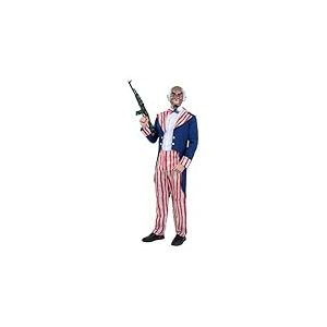 Smiffys Costume de patriote d'horreur Uncle Sam - Veste, pantalon, nœud papillon et masque - Déguisement d'Halloween pour adulte