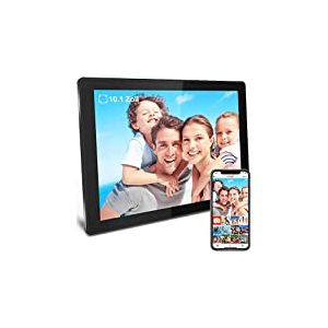 SURFOU Cadre Photo Numerique WiFi 10,1" 1280P Full HD avec écran Tactile LCD IPS, 16Go Stockage avec Fonction Photo, Rotation Automatique, Cadre Photo Numérique Smart Montage Mural, Nior