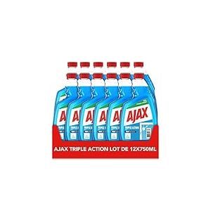 Ajax - Produit Nettoyant Vitres Ajax Triple Action recharges - Pour des Vitres 100% Sans Traces et 100% transparentes - Nettoie en profondeur - Formule 3 En 1-750mlx12