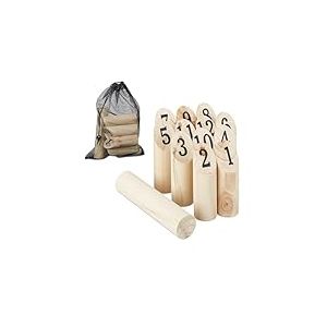 Relaxdays Kubb en Bois, Jeu de quilles finlandaises, kubbs numérotés, Jeu d'extérieur, pour Adultes et Enfants, Nature