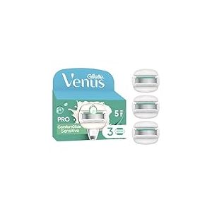 Gillette Venus Lot De 3 Recharges De Rasoir Pour Femmes Pro ComfortGlide Pour Peaux Sensibles, AUTHENTIQUES, Cartouche A 5 Lames, Bande Lubrifiante Avec Aloe Vera, Soin De La Peau Sèche Et Rasage Doux