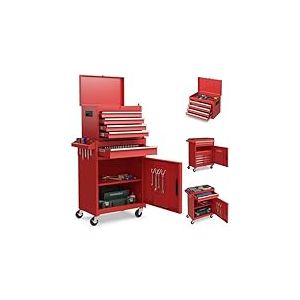 FANTASK Servante &agrave; Outils 2 en 1 sur Roues verrouillable avec Crochets, 8 Compartiments, Valise et &eacute;tag&egrave;re r&eacute;glable, sans Outils, Chariot d'atelier Professionnel en m&eacute;tal, capacit&eacute; de Charge 100 kg