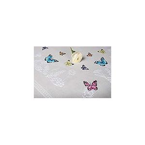 Vervaco Kit Point De Croix Pré-Imprimé Nappe DANSE DES PAPILLONS Broderie Kit Complet Adulte Loisir Créatif Maison Decoration Manuelle Table Cadeou DIY ca. 80 x 80 cm Cross Stitch Embroidery
