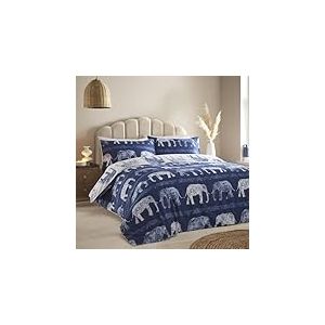 Simply Charlotte Elephant Parure de lit avec Housse de Couette pour lit Super King Size Imprimé Animal Bleu