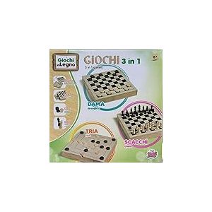 Grandi Giochi DAMA &Eacute;checs Tria - Jeux en Bois 3 en 1, Jeux De Soci&eacute;t&eacute;, Base Unique pour Jouer en Famille Ou avec des Amis &Agrave; Dames, des &Eacute;checs, Tria, pour Les Enfants De 8 Ans
